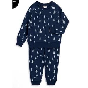 Miles The Label Boys' Snowy Pine Print Jogger Set Navy Blue 12 Months NWT